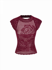 Knit Floral Pointelle Hollow Out Vest