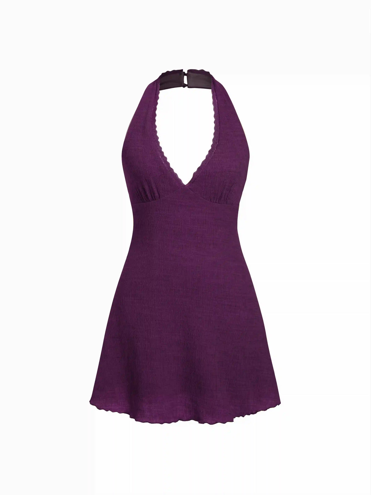 Textured Halter Neck Lace Trim A-line Mini Dress