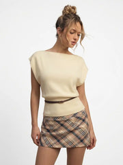 Knit Boat Neck Vest With Belt