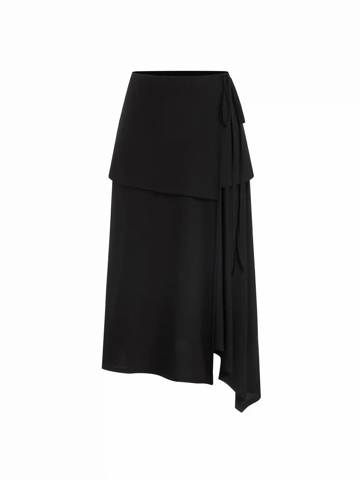 Textured Mid Rise Asymmetrical Tie Detail Flared Maxi Skirt