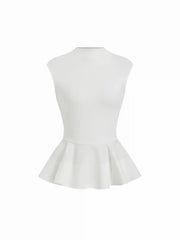 Cotton-blend High Neck Peplum Ruffle Hem Top