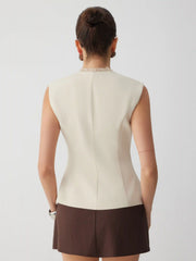 V-neck Lace Trim Waistcoat Top
