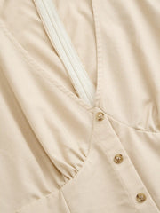 Linen-blend Mid Rise V-neck Ruched Wide Leg Jumpsuit Curve & Plus