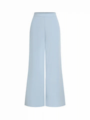 V-Neck Wrap Front Ruched Metal Detailed Top & Mid Rise Wide Leg Trousers Set
