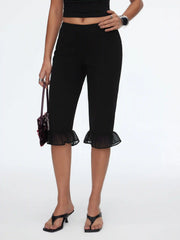 Low Rise Ruffle Hem Capri Pants