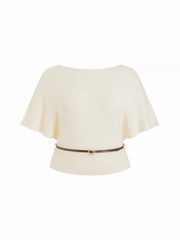 Knit Boat Neck Batwing Sleeve Top With Belt Curve & Plus