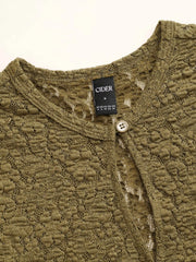 Textured Button Through Cut Out Top