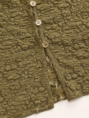 Textured Button Through Cut Out Top