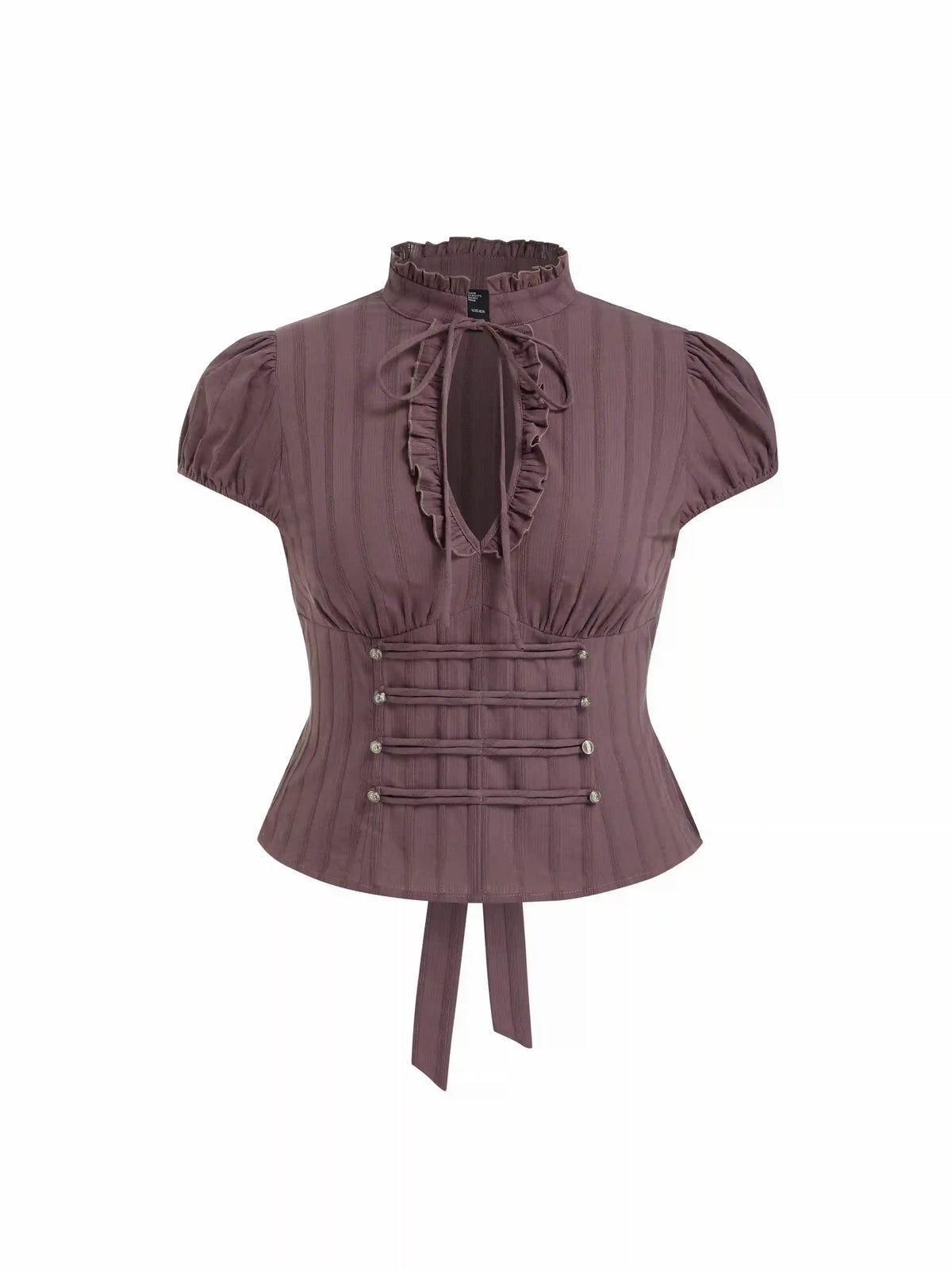 Woven Stand Collar Stripes Short Sleeve Blouses & Shirts Curve & Plus
