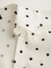 Cotton Polka Dot Puff Sleeve Bowknot Blouse with Belt Curve & Plus