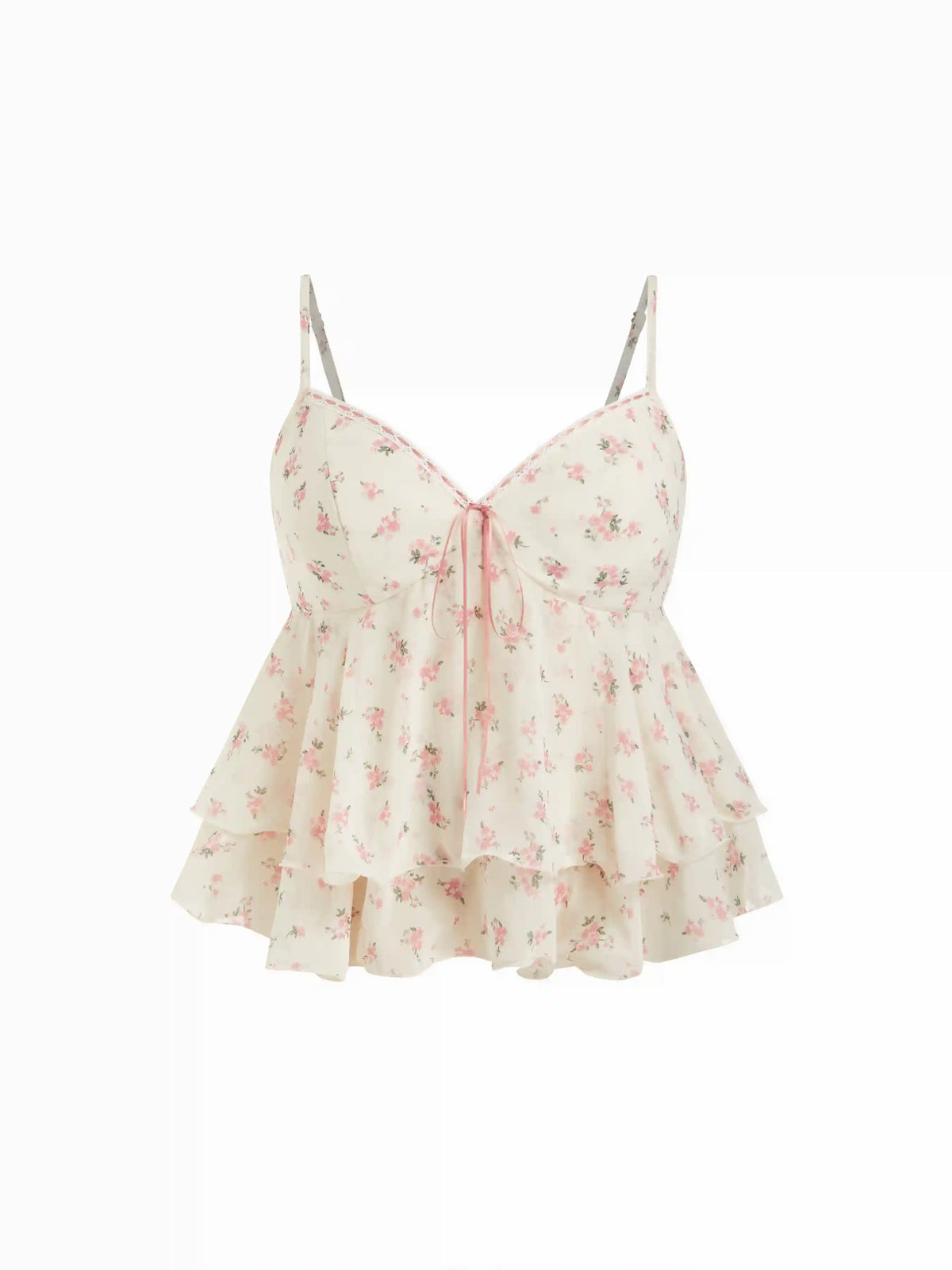 Chiffon Floral Ruffle Hem Camis Blouse Curve & Plus