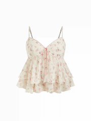 Chiffon Floral Ruffle Hem Camis Blouse Curve & Plus