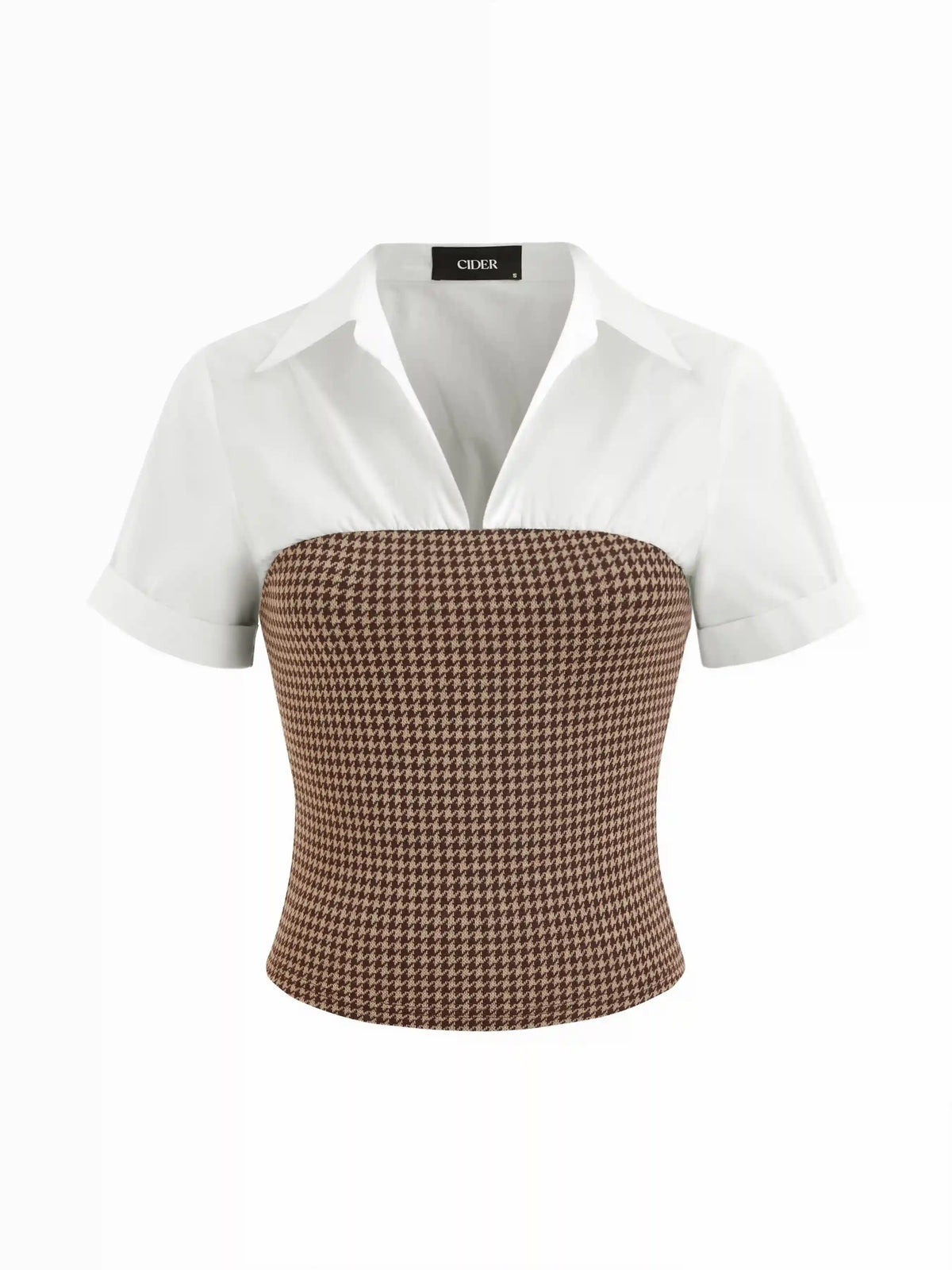 Collar Two Tone Patchy Short Sleeve Shirt