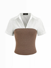 Collar Two Tone Patchy Short Sleeve Shirt