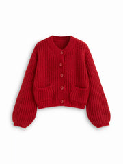 Knit Crochet Lantern Sleeve Oversized Cardigan