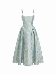 Floral Jacquard Lace-up Corset Cami A-Line Maxi Dress