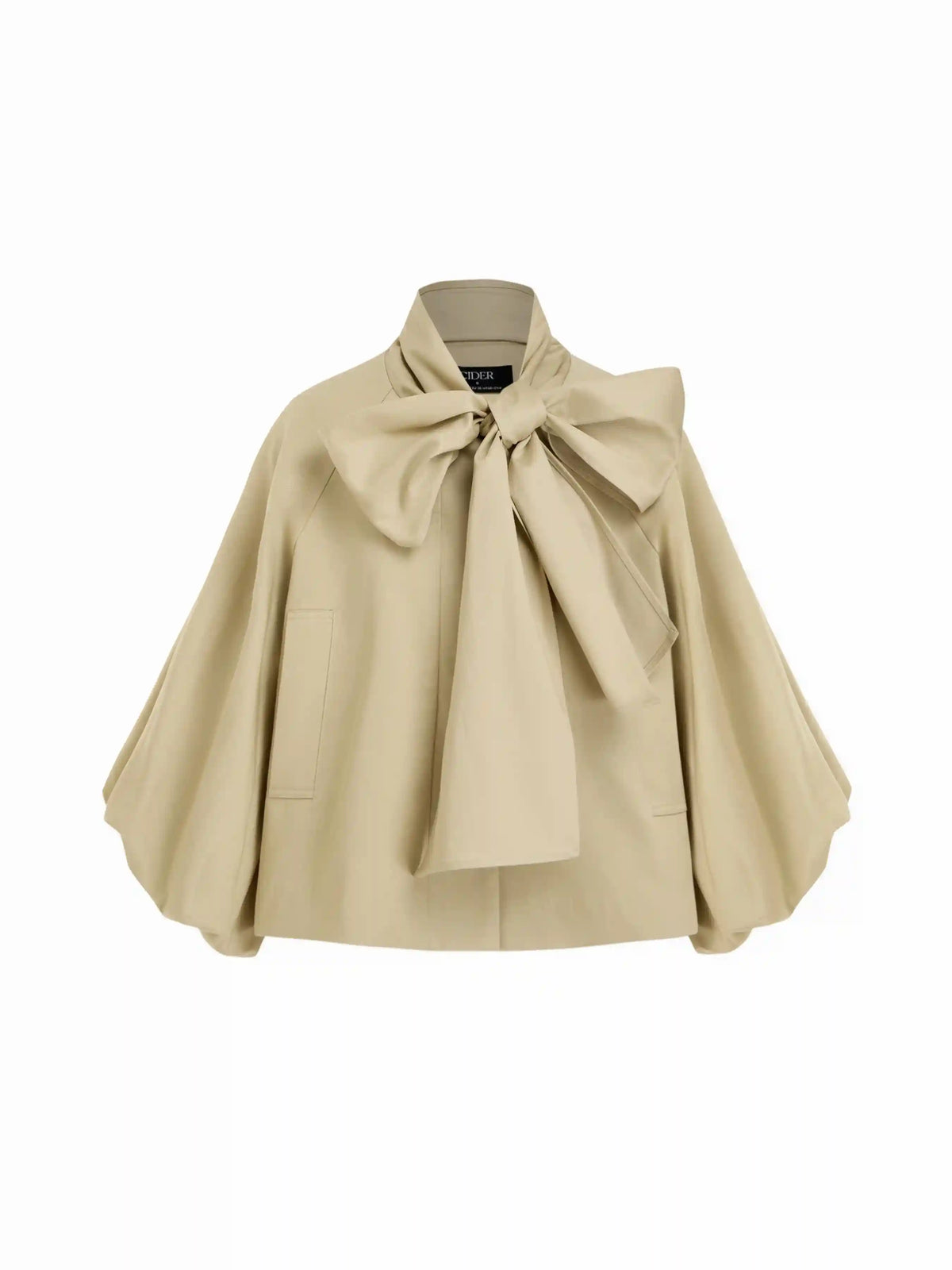Cotton-blend Asymmetrical Neck Lantern Sleeve Bowknot Oversized Trench Coat