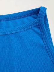 High Stretch Cotton-blend Boat Neck Ribbed Crop Tank Top Curve & Plus