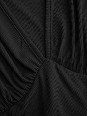 Textured V-neck Batwing Sleeve Draped Mid Rise Romper Curve & Plus
