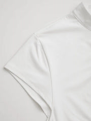 High Stretch Stand Collar Short Sleeve Cut Out Tee Curve & Plus
