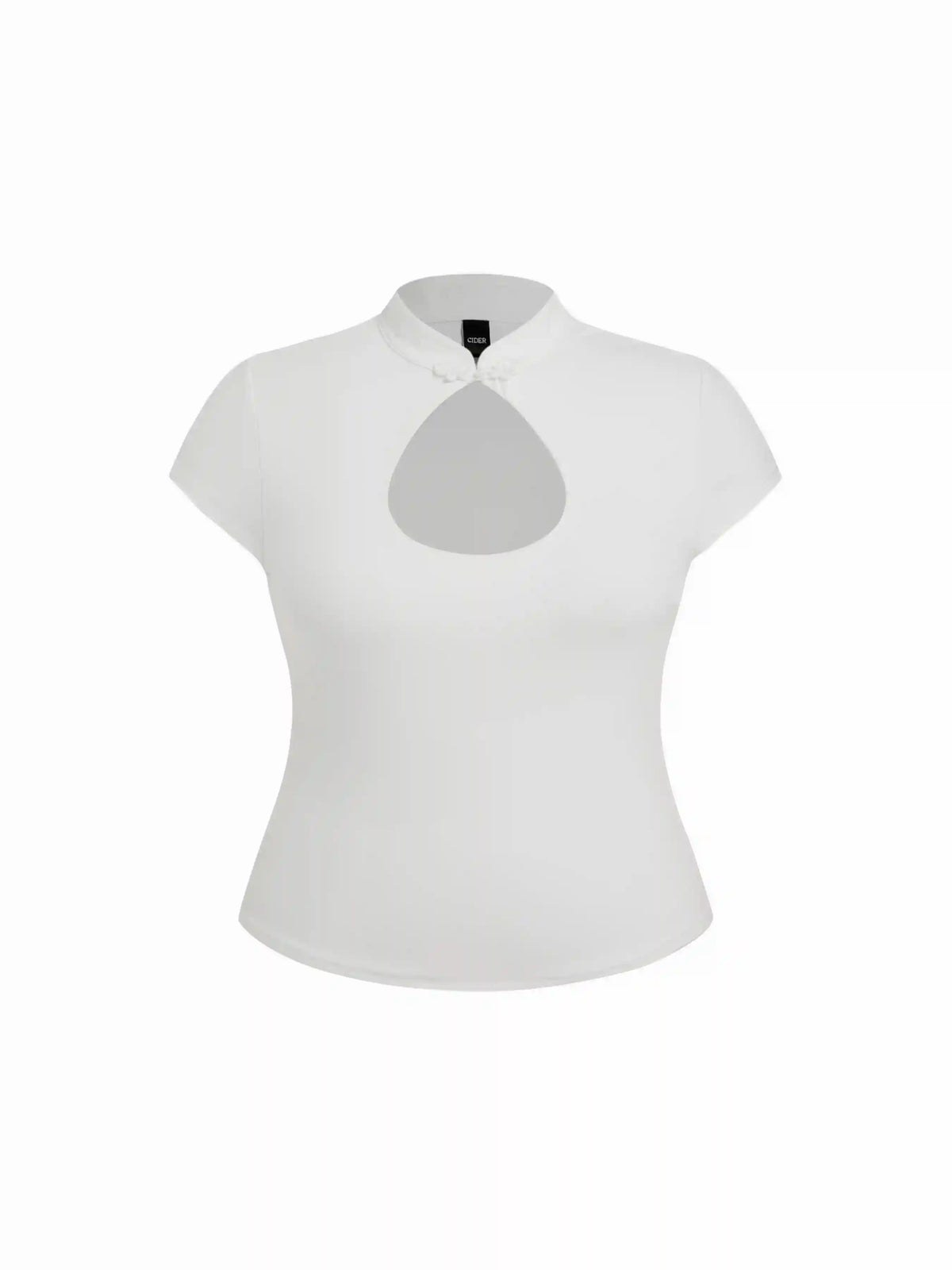 High Stretch Stand Collar Short Sleeve Cut Out Tee Curve & Plus