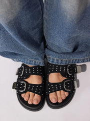 STUDDED DOUBLE BAND BUCKLE SLIPPERS