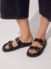 DOUBLE BAND BUCKLE SLIPPERS
