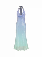 Ombre Sequin Halter Neck Mermaid Maxi Dress