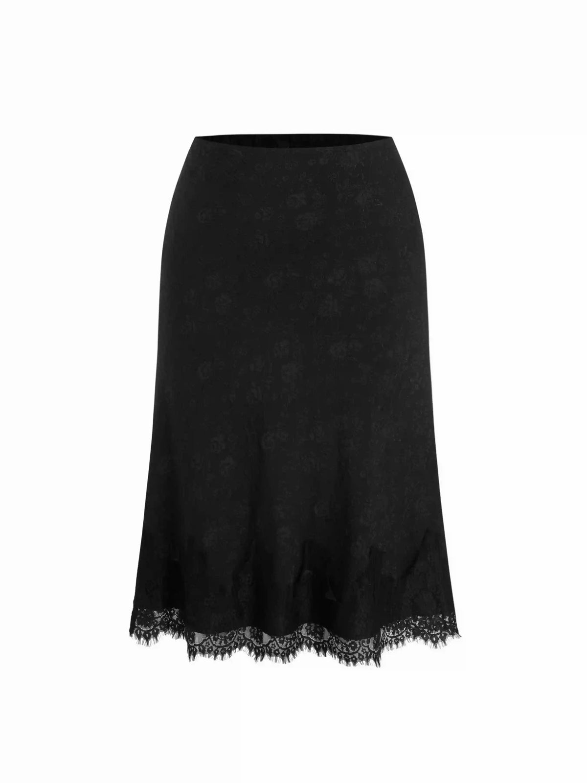Jacquard Mid Rise Floral Lace Trim Mermaid Midi Skirt Curve & Plus