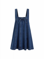 Denim Bowknot A-line Oversized Mini Pinafore