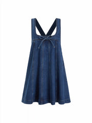 Denim Bowknot A-line Oversized Mini Pinafore