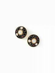 FAUX PEARL&RHINESTONE STUD EARRINGS