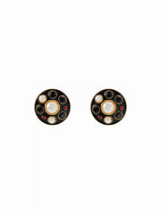 FAUX PEARL&RHINESTONE STUD EARRINGS