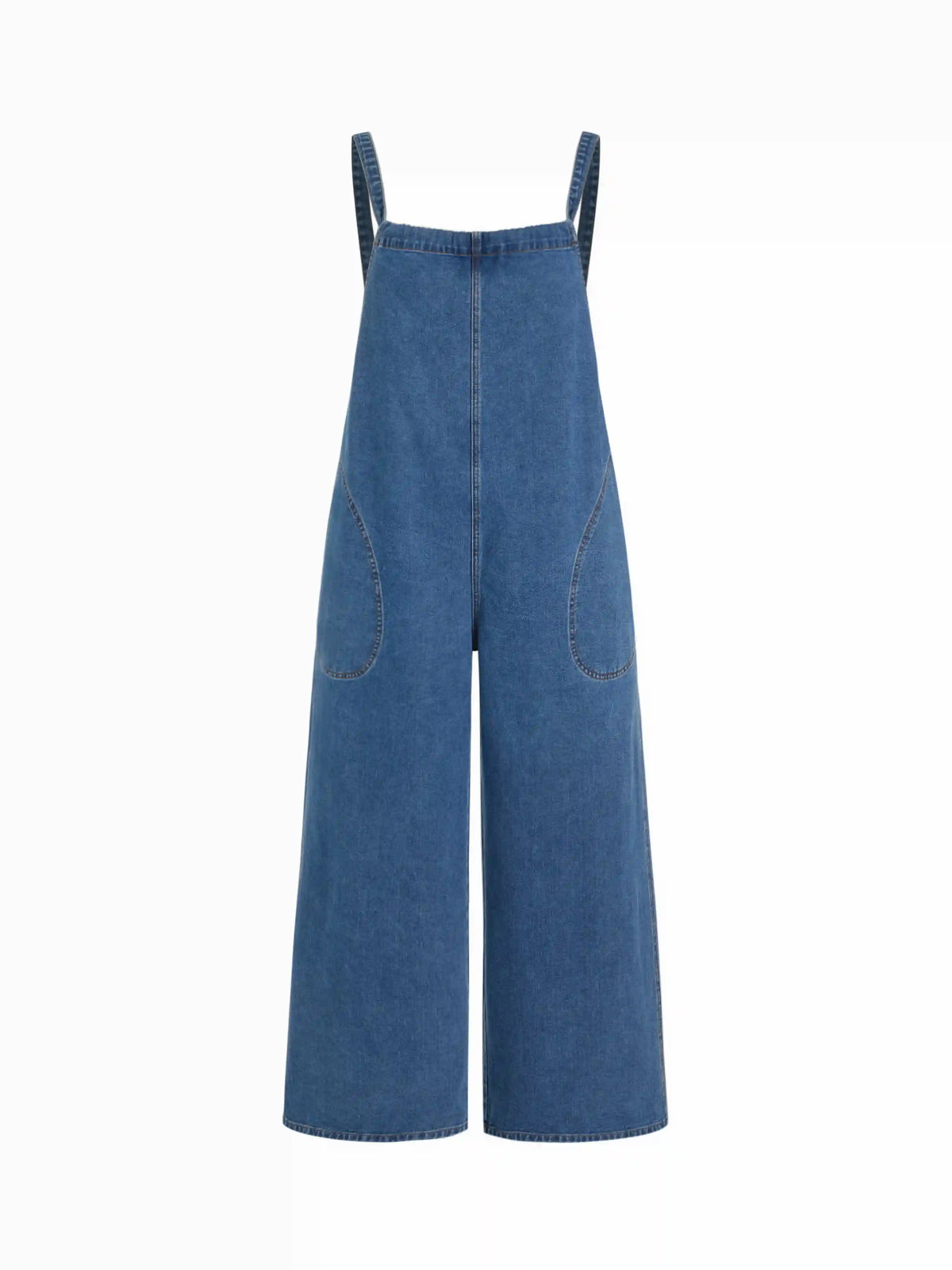 Denim Bowknot Mid Rise Wide Leg Overalls Curve & Plus