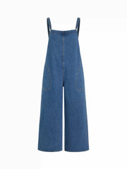 Denim Bowknot Mid Rise Wide Leg Overalls Curve & Plus