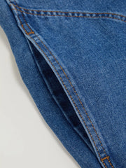 Denim Bowknot Mid Rise Wide Leg Overalls Curve & Plus