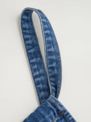 Denim Bowknot Mid Rise Wide Leg Overalls Curve & Plus