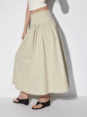 Low Rise Ruched Flared Maxi Skirt