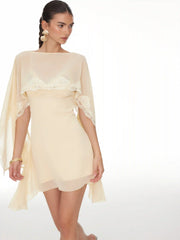 Chiffon Lace Panel Cape & Floral Cami High Rise Mini Dress Set