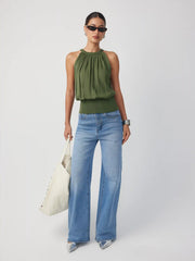 Knit High Stretch Ruched Draped Vest