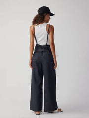 Denim Mid Rise Metal Detail Oversized Wide Leg Jumpsuit With Belt