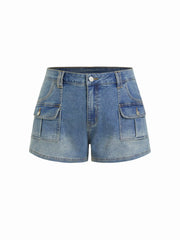 Stretch Cider Denim Low Rise Pocket Micro Shorts Curve & Plus