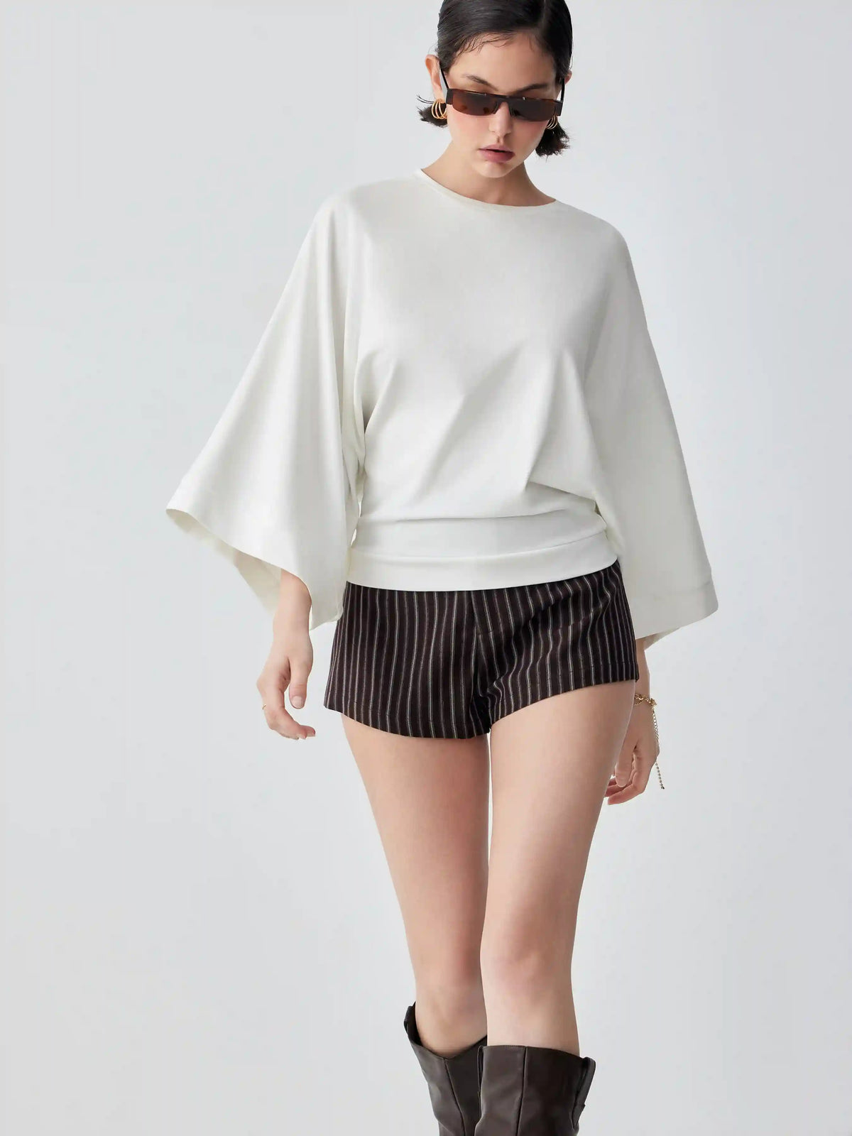 Cotton-blend Batwing Sleeve Oversized Top