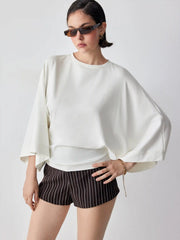 Cotton-blend Batwing Sleeve Oversized Top