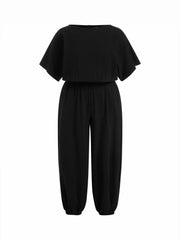 Cotton-blend Boat Neck Batwing Sleeve Mid Rise Jogger Jumpsuit Curve & Plus