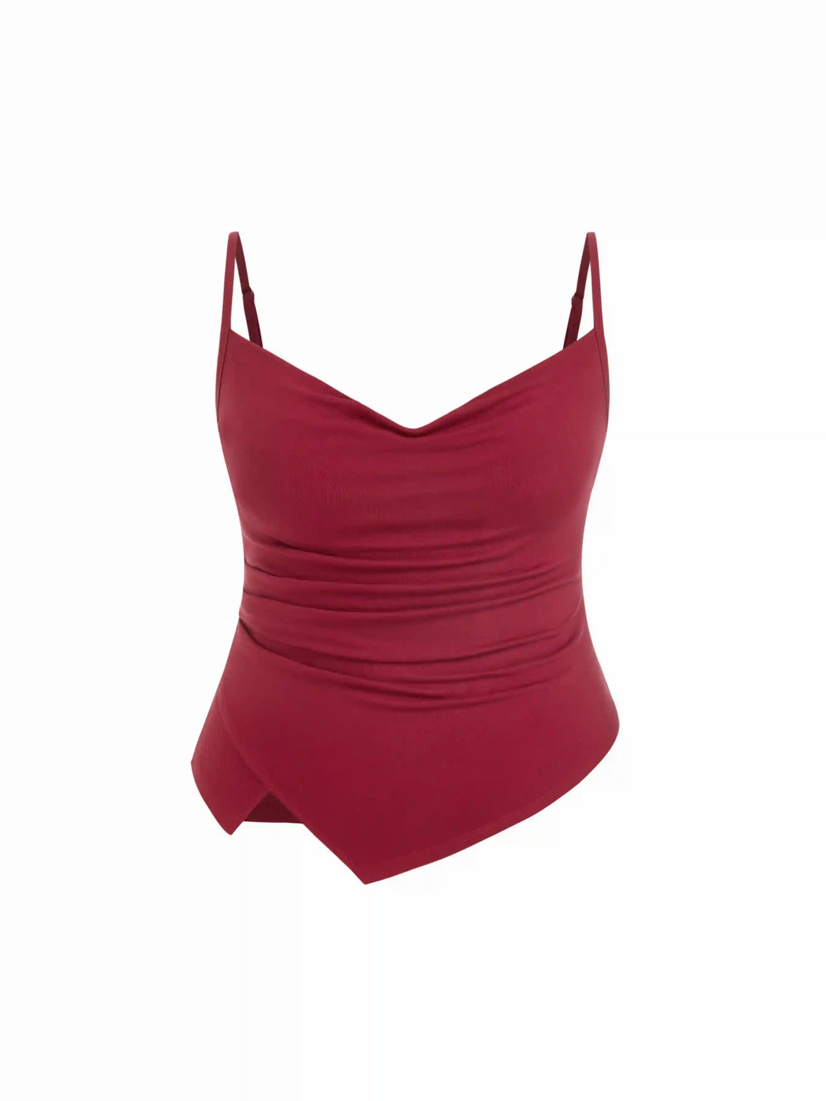 Cowl Neck Ruched Asymmetrical Hem Cami Top Curve & Plus