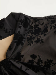 Floral Lace Round Neckline Bowknot Tie Front Top Curve & Plus