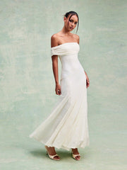 Embroidered Floral Off-shoulder Ruched Mermaid Maxi Dress