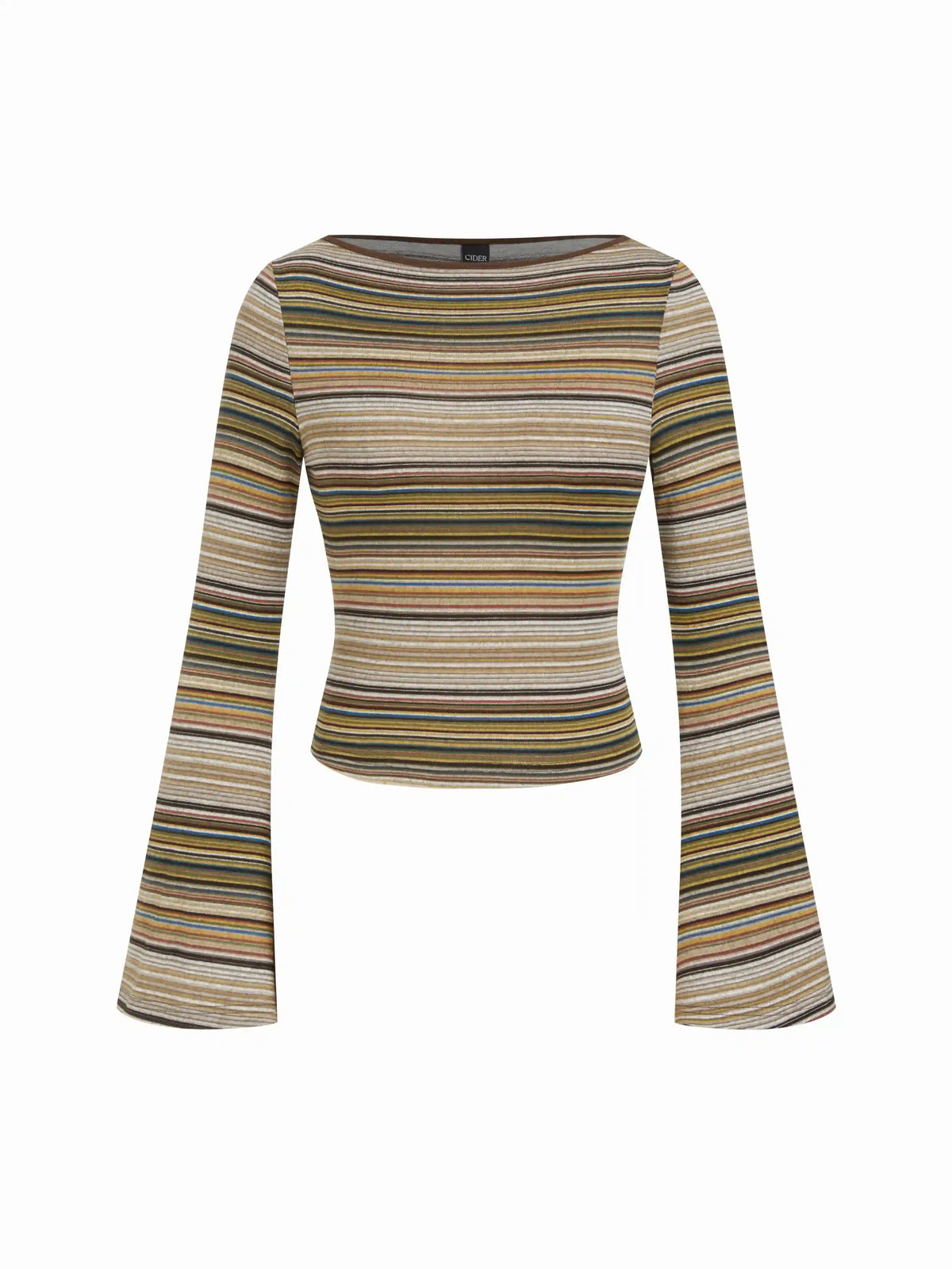 Striped Boat Neck Bell Sleeve Slim Tee