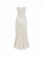 Lace Floral Bandeau Applique Mermaid Maxi Dress